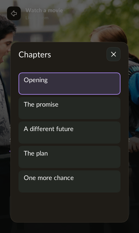 Kodi chapter selection sheet over the Tears of Steel playback screen.
